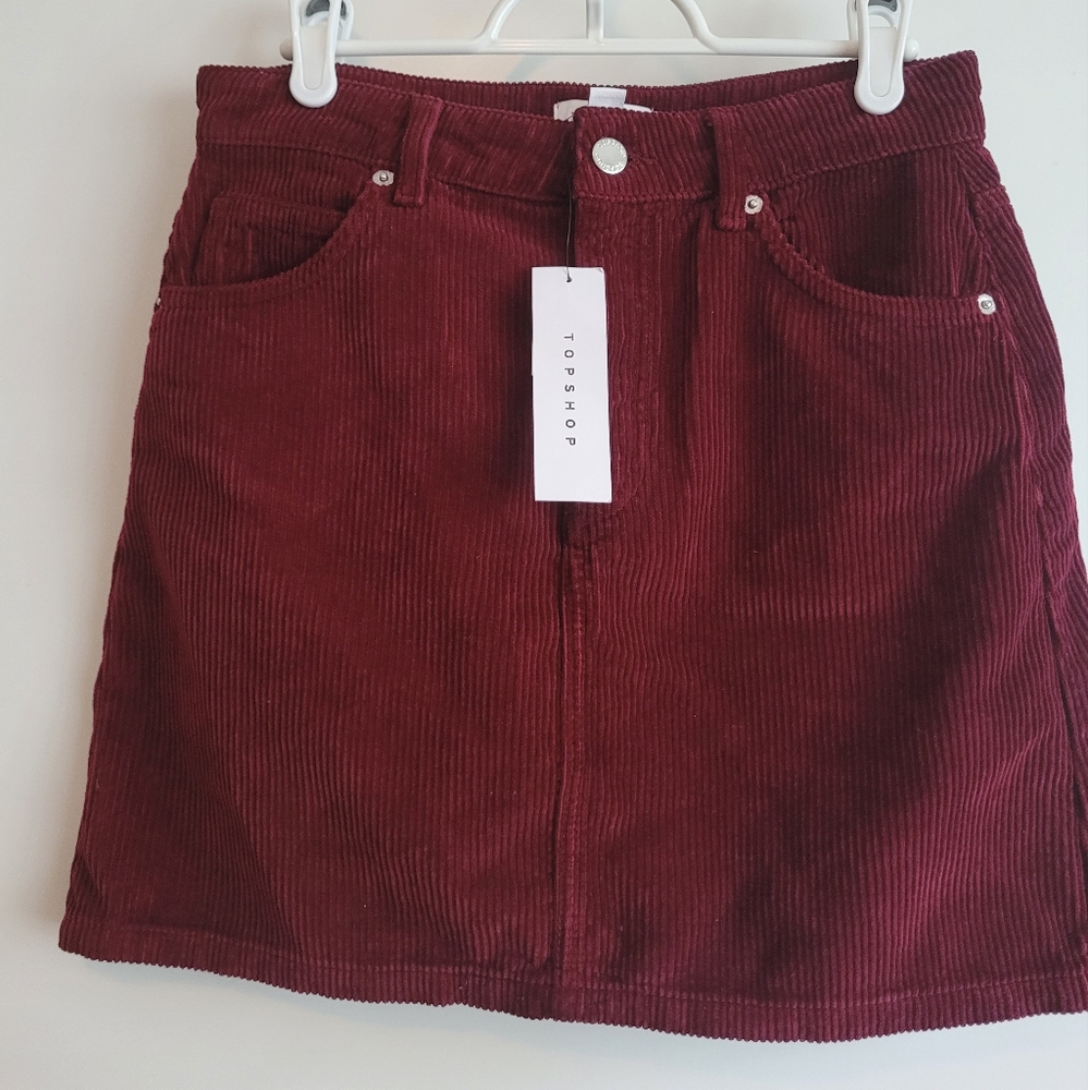 Topshop Courdoroy Mini Pelmet Skirt in Burgundy